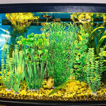 10 Pcs Large Aquarium Artificial Plants Decorations, Tall Plastic Fish Tank Plant Decorations for Household and Office Aquarium (Green)