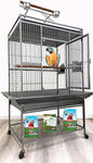 Extra Large Elegant and Durable Wrought Iron Climbing Ladder Perch Stand Play Top Ground Bird Parrot Metal Cage Around Seed Guard Storage Shelf with Heavy Duty Lockable Rolling Wheels