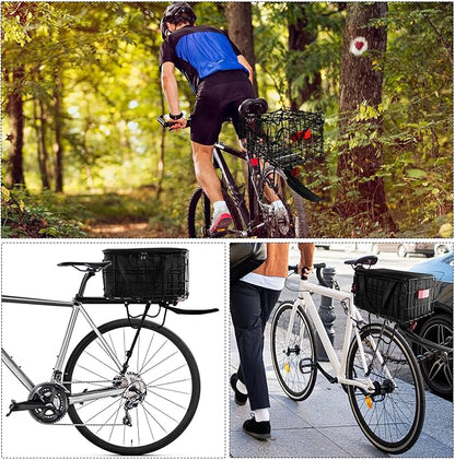 Aodaer Rear Bike Rack with Basket Quick Release Bike Rear Rack Heavy Duty Folding Bike Basket with Waterproof Bag & Cargo Net & Installation Tool