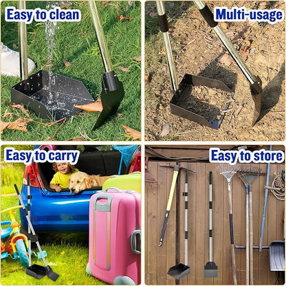 Dog Pooper Scooper,Tray and Spade Set Poop Scooper for Dogs, Adjustable Long Handle Metal Pooper Scooper with Bin for Pet Waste Removal, No Bending Clean Up for Medium and Large Dogs