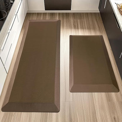 2 PCS Anti Fatigue Kitchen Mats for Floor, Brown 9/10 Extra Thick Cushioned Standing Desk Mat, Comfort Memory Foam Ergonomic Rugs and Mats Non-Slip Waterproof for Office, Kitchen, 20"x32"+20"x48"