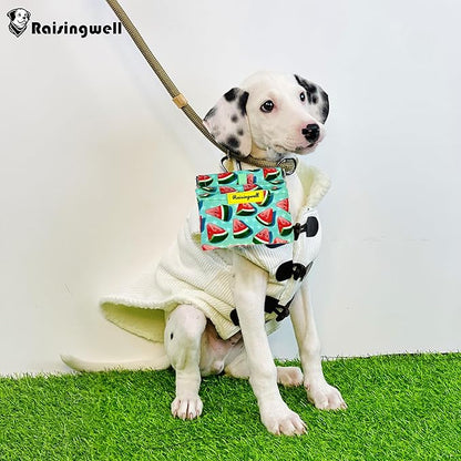 Dog Treat Pouch,Cotton Pocket Sized Training Holder, Hand Free Walking Funny Bag with Carabiner, Self-Closing Pet Feed Snack Reward, Behavior Aids for Puppy Travel or Outdoor Use（Watermelon）