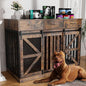 48'' Dog Crate Furniture with Removable Divider & Storage Drawers, Wooden Double Dog Cage TV Stand with 2 Sliding Barn Doors, Multi-Functional Dog Crate End Table for Indoor use (Retro Brown)