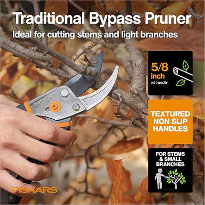 Fiskars House Plant Starter Tool Gift Set with Bypass Pruner, Trowel, Cultivator, and L/XL Garden Gloves, Accessories for Indoor Gardening (4 Piece Kit)