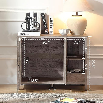 31.9'' Small Cat Litter Enclosure,Adjustable Shelf for Dog Proof and Storage,Locks Added for cat,Cat Litter Collector,Small Indoor Cat House,Grey