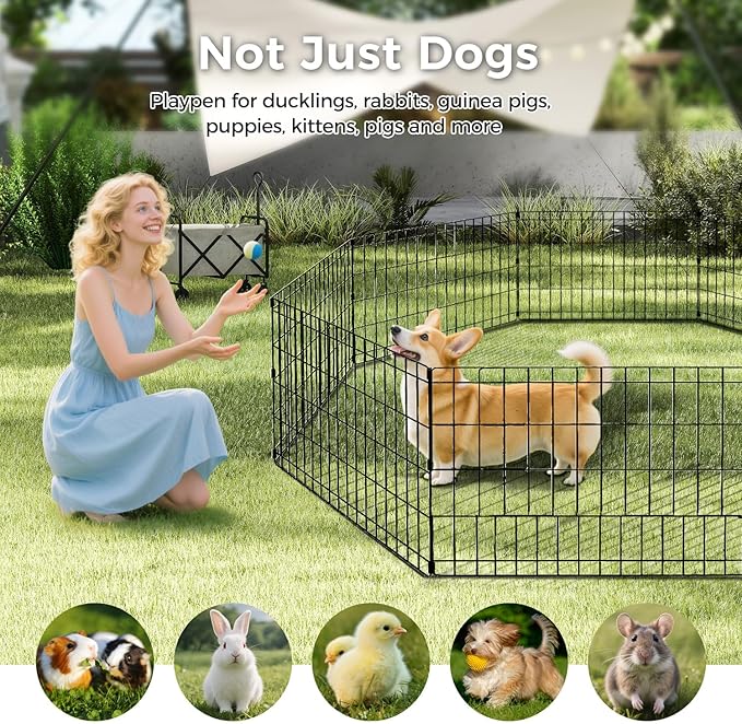 Foldable Dog Playpen 48" Height 8 Panels Metal Exercise Pen No Door - Indoor/Outdoor Dog Play Pen for Medium-Large Dogs, Portable Pet Fence for Yard Garden Camping, Black