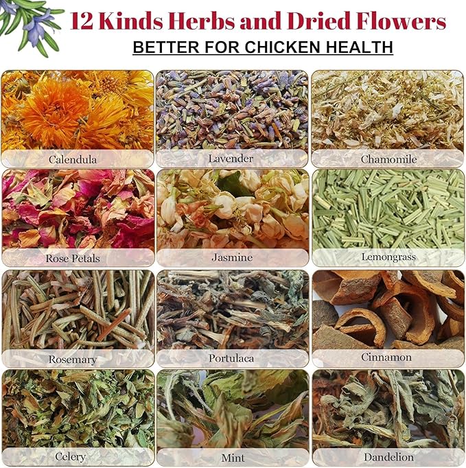 21 oz Chicken Nesting Herbs Flowers - 1.3lb Poultry Blend Herbs 12 Premium Nesting Box Herbs for Chicken Coop Refresher Boost Egg Laying Hens Herb Supplement for Backyard