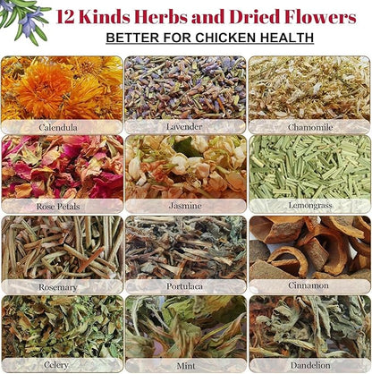 21 oz Chicken Nesting Herbs Flowers - 1.3lb Poultry Blend Herbs 12 Premium Nesting Box Herbs for Chicken Coop Refresher Boost Egg Laying Hens Herb Supplement for Backyard