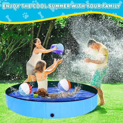 Foldable Dog Pool - 63" x 12" Anti-Slip Portable Dog Swimming Pool, Hard Plastic Collapsible Kiddie Pool for Outdoor and Indoor for Pets Dogs Cats and Kids