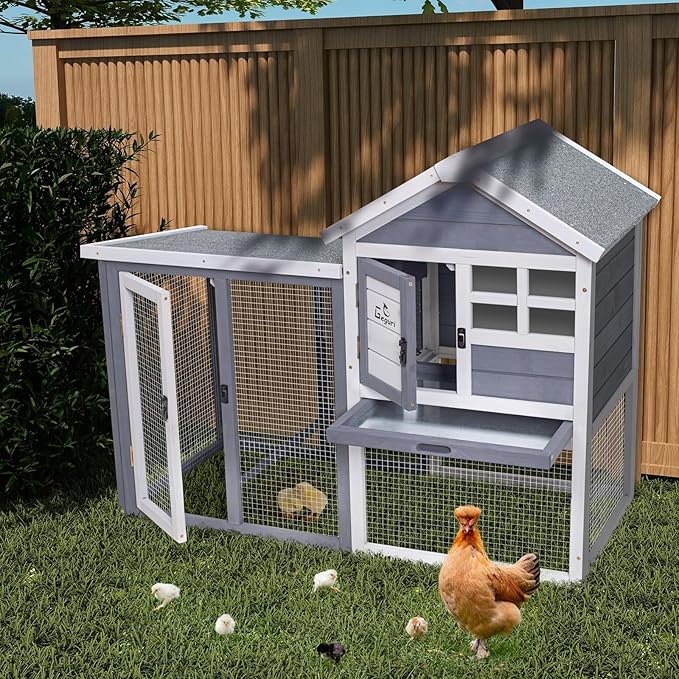 GEGURI Large Rabbit Hutch Indoor Outdoor Chicken Coop Wooden Bunny Cage with Waterproof Roof (48''L x 24''W x 36''H Grey)