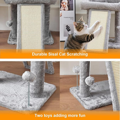 17.7-inch Small Cat Tree Tower with Scratching Post for Indoor Cats,Light Grey
