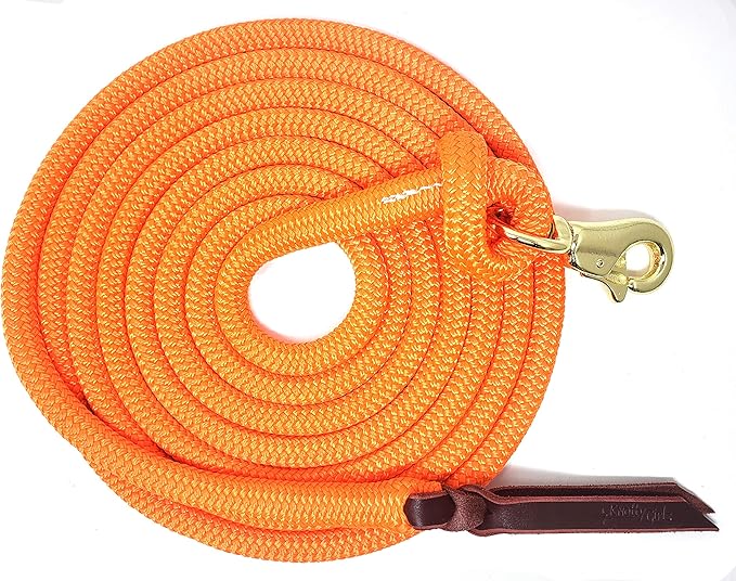 Double Braid Lead Rope with Eye Splice Loop, 12-14FT Lengths (Neon Orange, 12 ft.)
