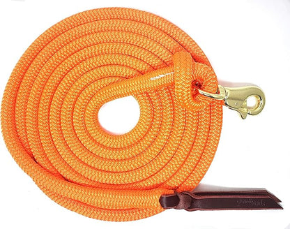 Double Braid Lead Rope with Eye Splice Loop, 12-14FT Lengths (Neon Orange, 12 ft.)