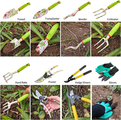 Gardening Tools – 42 Piece Premium Gardening Tool Set,Heavy Duty Hand Tools with Fashion Garden Tools Organizer Handbag,Rust-Proof Gardening Tool Kit, Ideal Gardening Gifts for Women(Pink Floral)
