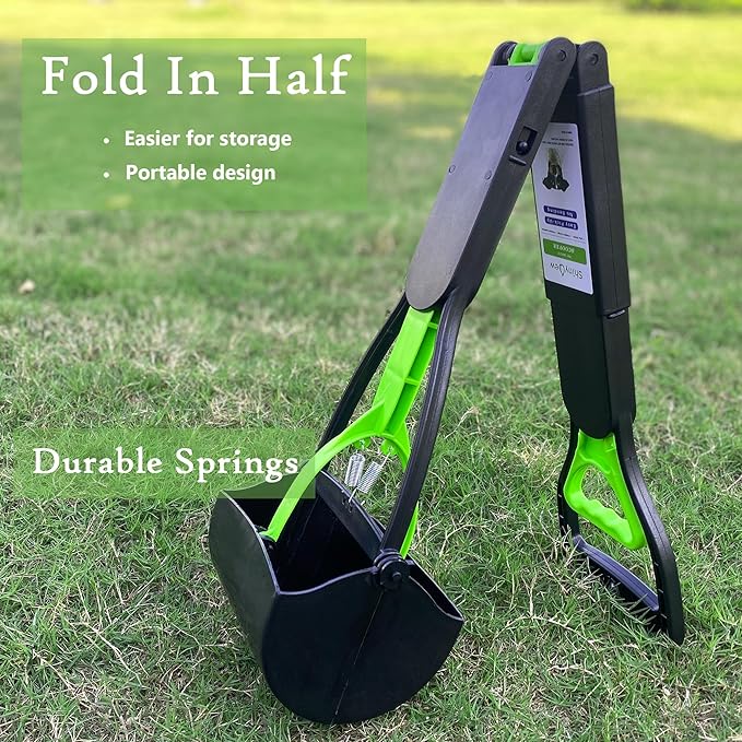 32" Pooper Scooper for Large Medium Small Dogs with Bag Attachment, Extra Long Handle Heavy Duty with 30 Dog Poop Bags & 1 Dispenser Poop Scoop, Foldable Dog Poop Picker Upper for Yard