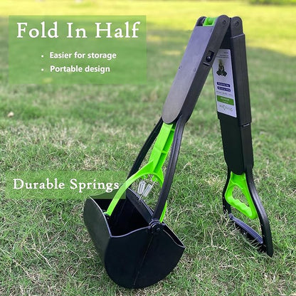 32" Pooper Scooper for Large Medium Small Dogs with Bag Attachment, Extra Long Handle Heavy Duty with 30 Dog Poop Bags & 1 Dispenser Poop Scoop, Foldable Dog Poop Picker Upper for Yard