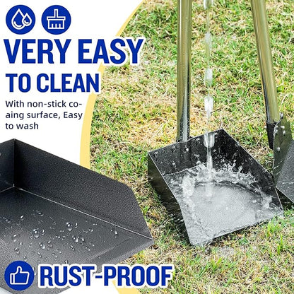 Dog Pooper Scooper for Large Dogs, 3 Pack Adjustable Long Handle Metal Tray, Rake and Spade Poop Scoop with Bin for Pet Waste Removal, No Bending Clean Up for Medium and Large Dogs