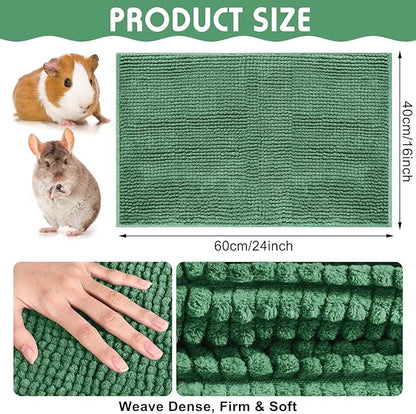 Amylove 4 Pcs Guinea Pig Cage Liner Guinea Pig Bedding Washable Fleece Pee Pads Reusable Small Animals Training Mat Small Animal Sleeping Bed for Bunny Hamster(Dark Green,16 x 24 Inch)