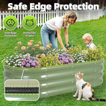 G GOOD GAIN Galvanized Metal Raised Garden Bed Kit - 4x2x1FT Outdoor Planter Box with Safety Edging and Gloves for Vegetables, Fruits, Flowers(Oliver Green, 2PC)