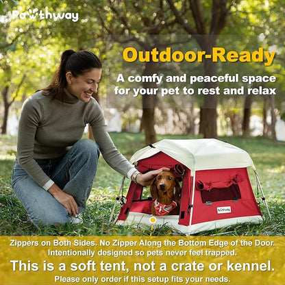 Dog Tent Cotton Fabric, Aluminum Poles and Camping Mat, Outdoor Weatherproof, Dog House Outdoor, Breathable with 2 Side Windows, Portable and Collapsible (Red, Small)
