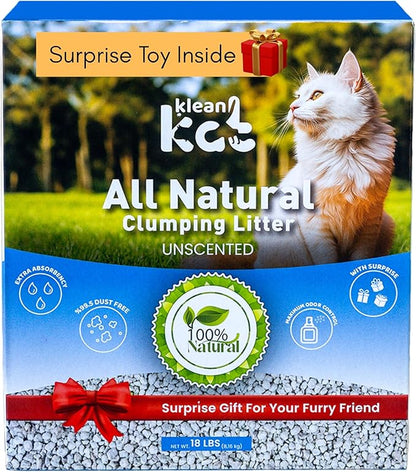 All Natural Clumping Cat Litter – Multiple Scents – Low Dust, Odor Control – Unscented 18 lb - Surprise Toy Inside