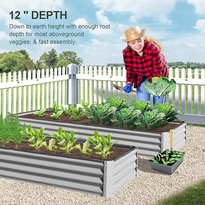 Domi Galvanized Raised Garden Bed, 8x4x1Ft Thickening Metal Planter Box for Vegetables Bottomless for Backyard Outdoor, 1" Deep w/ 228 Gallon Capacity - Silvery