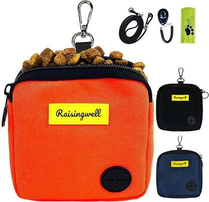 Dog Treat Pouch for Pet Walking and Training with Clicker Poop Bags Small Fanny Zipper Pack Holder for Puppy Snack Dispenser Kit for Leash and Outdoor Use (Orange)