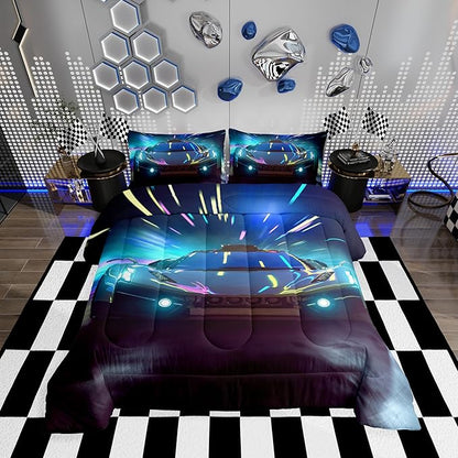 Erosebridal Race Car Bedding Set Queen Size Boys Extreme Sports Comforter Set for Kids Young Man Cool Car Comforter Car Sports Theme Quilt Set for All Season 1 Comforter Set with 2 Pillowcases