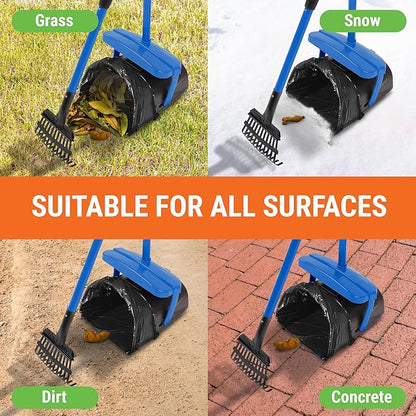 Dog Pooper Scooper with Bag Attachment, 40" Long Handle Pooper Scooper for Large Dogs, Dog Poop Scoop for Yard, Large Capacity Swivel Bin and Rake, Lavender Scented Bags (Blue)