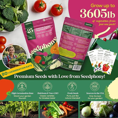 25 Gourmet Garden Vegetable Seeds Variety Pack - 14,965+ Non-GMO Heirloom Vegetables Seeds for Planting Indoor&Outdoor Home Garden Seeds - Gardening Seed Packets for Planting Vegetable Seeds