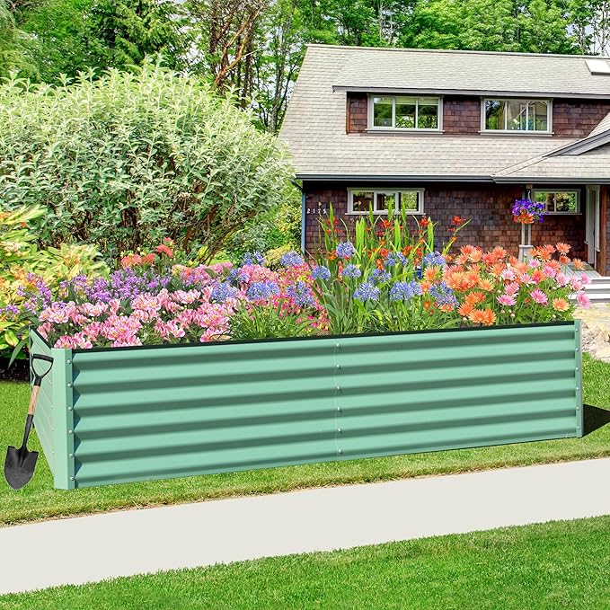 Domi Raised Garden Beds Outdoor, 6x3x1.5Ft Thickening Tall Metal Rectangular Deep Root Box Planter for Vegetables, Flowers, Herbs, and Succulents 1.5" Deep w/ 192 Gallon Capacity - Green