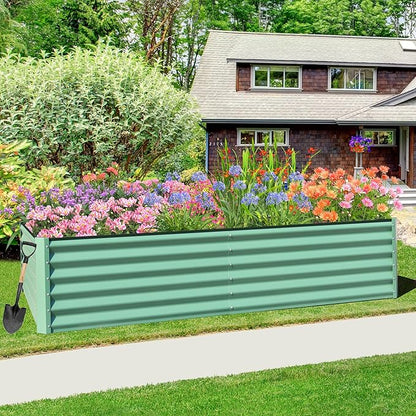 Domi Raised Garden Beds Outdoor, 6x3x1.5Ft Thickening Tall Metal Rectangular Deep Root Box Planter for Vegetables, Flowers, Herbs, and Succulents 1.5" Deep w/ 192 Gallon Capacity - Green