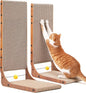 FUKUMARU Cat Scratcher, 26.8 Inch Cat Scratch Pad for Indoor Cats, L Shaped Cardboard Vertical Cats Scratching Board with Ball Toy, Walnut Color, 2 Packs