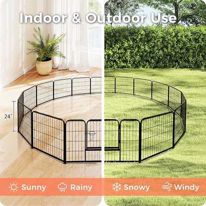 24 Inch Dog Playpen - 16 Panels Metal Pet Exercise Pen for Puppy, Indoor/Outdoor Dog Fence for Yard, Garden, Camping & RV Travel