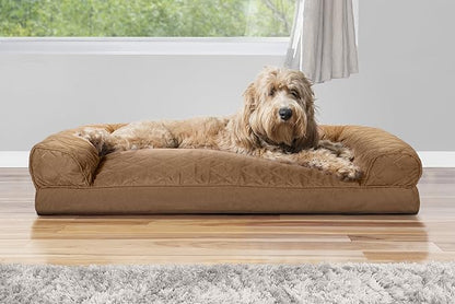 Furhaven Pillow Dog Bed for Large/Medium Dogs w/ Removable Bolsters & Washable Cover - Quilted Sofa - Toasted Brown, Large