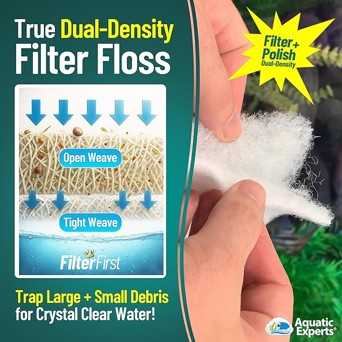 Aquatic Experts Aquarium Filter Floss for Fish Tank Filters - FilterFirst Aquarium Filter Pad - Media Roll for Crystal Clear Water, 12" x 72" by ¾ to ½ Thick