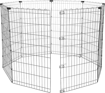 Amazon Basics Foldable Octagonal Metal Exercise Dog Playpen - Indoor/Outdoor, No Door, Large (8 Panels, 24 x 42), Easy to assemble, store, and customize, 42" - Large, Black
