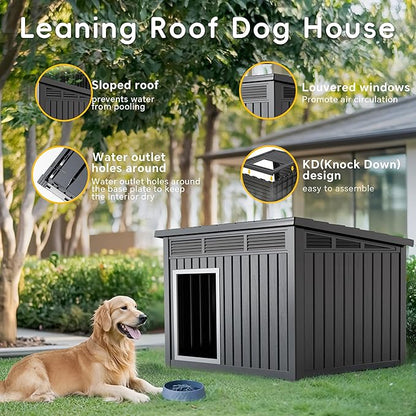 DRATO Dog House for Both Indoor and Outdoor with Weatherproof Roof Removable Floors for Medium to Large Dogs Interior Space (Black, Large (42.87 * 32.95 * 31.61''))