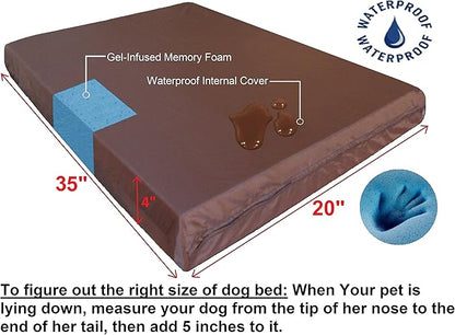 Dogbed4less Orthopedic Small Medium Gel Memory Foam Pet Bed with Washable Denim Cover, Waterproof Liner and Extra External Case 35X20X4 Inch