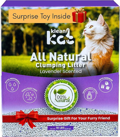 All Natural Clumping Cat Litter – Multiple Scents – Low Dust, Odor Control – (Lavender) 18 lb - Surprise Toy Inside
