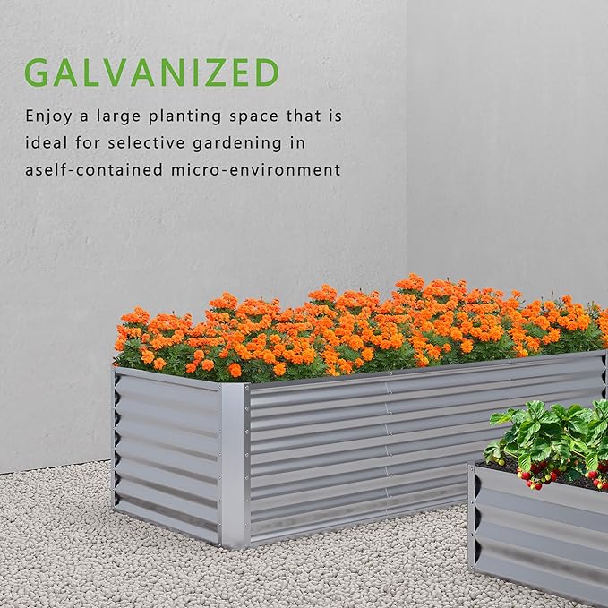 4x2x2FT Galvanized Raised Garden Bed,Planter Raised Beds-Metal Garden Box,Large Plant for Outdoor Planting, Vegetables Bed，Flower,herb-Sliver