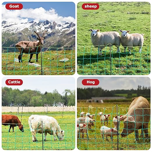 Electric Fence Netting, 164'L x 42.5" H Electric Fence Kit for Livestock, Goat, 14 Posts Double Spiked Portable Electric Poultry Farm Fence