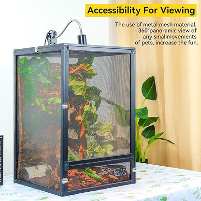 33 Gallon 360° Panoramic Foldable Reptile Terrarium Kit: Crested Gecko Tank and Reptile Cage for Superior Ventilation, Easy Feeding, Sturdiness, and Simple Assembly (Black, 26"x17"x17")