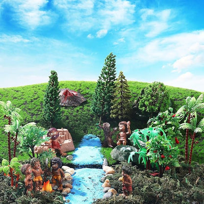 27 Pcs Primitive Man Figurines Kit, Include Diorama Supplies Mini People Figures Mixed Model Trees Stone Sand for Diorama Box Educational School Project Gift