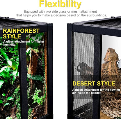48 Gallon Professional Glass Terrarium 36"x18"x18" Durable Reptile Habitat Tank with Heat Resistant Aluminum Alloy Frame, Dual Front Swinging Doors for no Jam by Sand and Other Debris