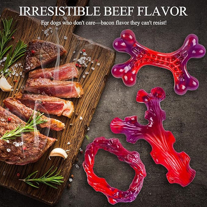 3 Pack Indestructible Dog Chew Bones for Aggressive Chewers - Heavy Duty Long Lasting Chew Toys for Large Dogs, Nylon Teeth Cleaning Toys