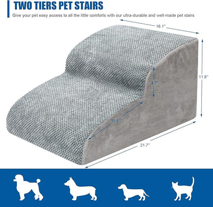 Dog Stairs for Small Dogs - High Density Foam Pet Steps, Extra Wide Dog Ramp with Non-Slip Bottom for High Beds, Couch and Sofa, Best for Dogs Injured, Older Doggy Cats