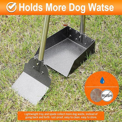 Dog Pooper Scooper, Adjustable Handle Poop Scooper with Tray,Rake and Spade Set of 3, Steel Stainless Poop Scoop for Small Medium Dogs and Pet Waste on Grass, Dirt and Gravel (Medium Size)
