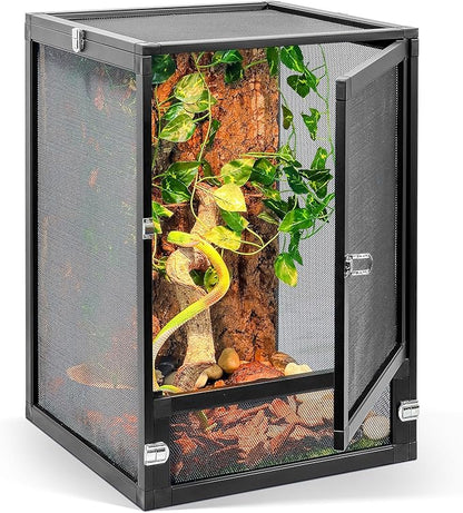 13 Gallon 360° Panoramic Foldable Reptile Terrarium Kit: Crested Gecko Tank and Reptile Cage for Superior Ventilation, Easy Feeding, Sturdiness, and Simple Assembly (Black, 18"x13"x13")