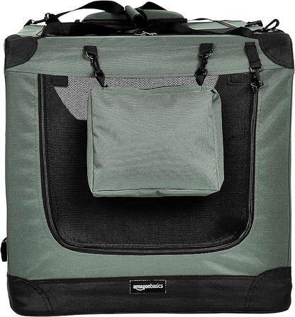 Amazon Basics Folding Portable Soft Pet Dog Crate Carrier Kennel, 36 x 24 x 24 inches, Grey